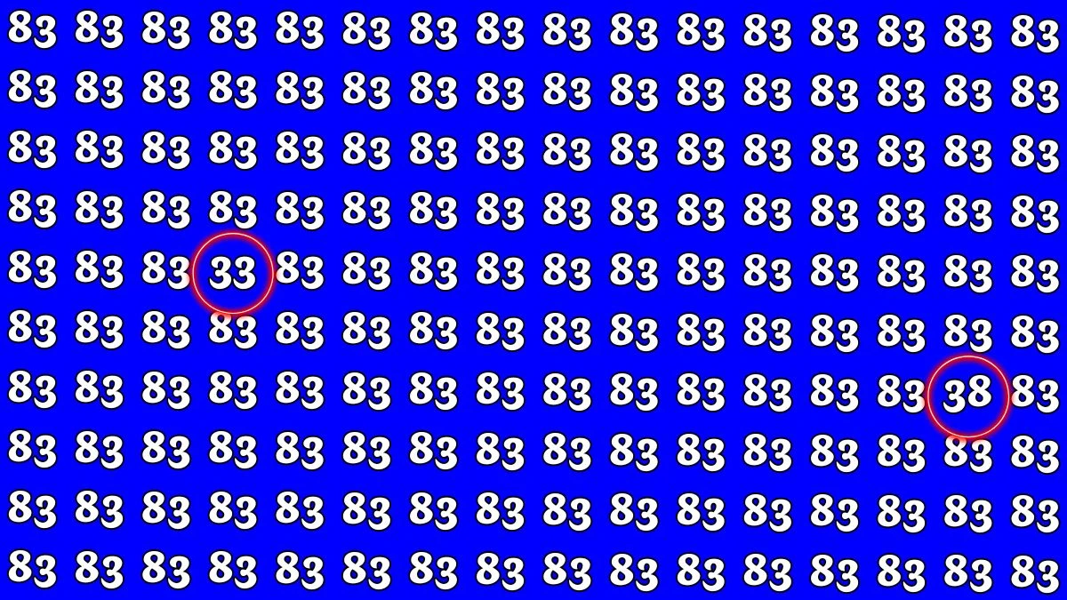 Optical Illusion: Within 8 Seconds Spot The Number 38 and 33 among 83