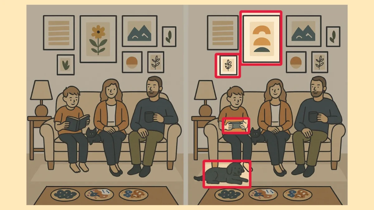 Brain Teaser: Within 10 Seconds Spot the 4 Differences in the Cozy Living Room Pictures