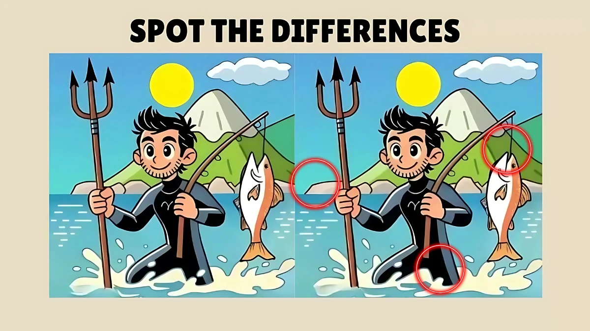 Brain Teaser: Within 15 Seconds Spot the 3 Differences in the Fisherman Pictures