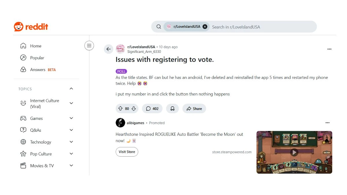 Love Island Voting Not Working, Love Island USA App Not Letting Me Register To Vote