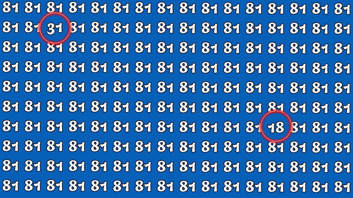 Optical Illusion: Within 6 Seconds Spot The Number 18 and 31 among 81