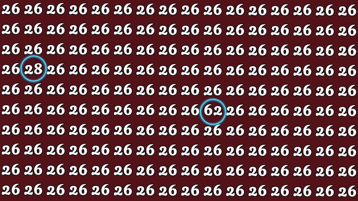 Optical Illusion: Within 6 Seconds Spot The Number 28 and 62 among 26
