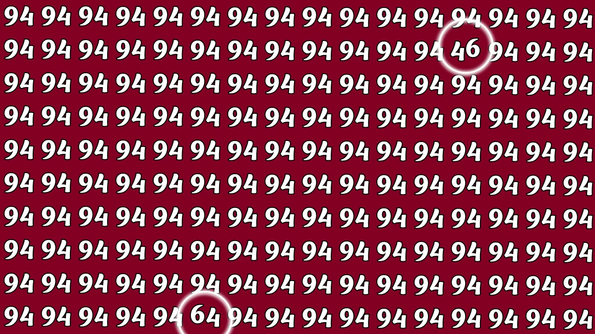 Optical Illusion: Within 6 Seconds Spot The Number 64 and 46 among 94