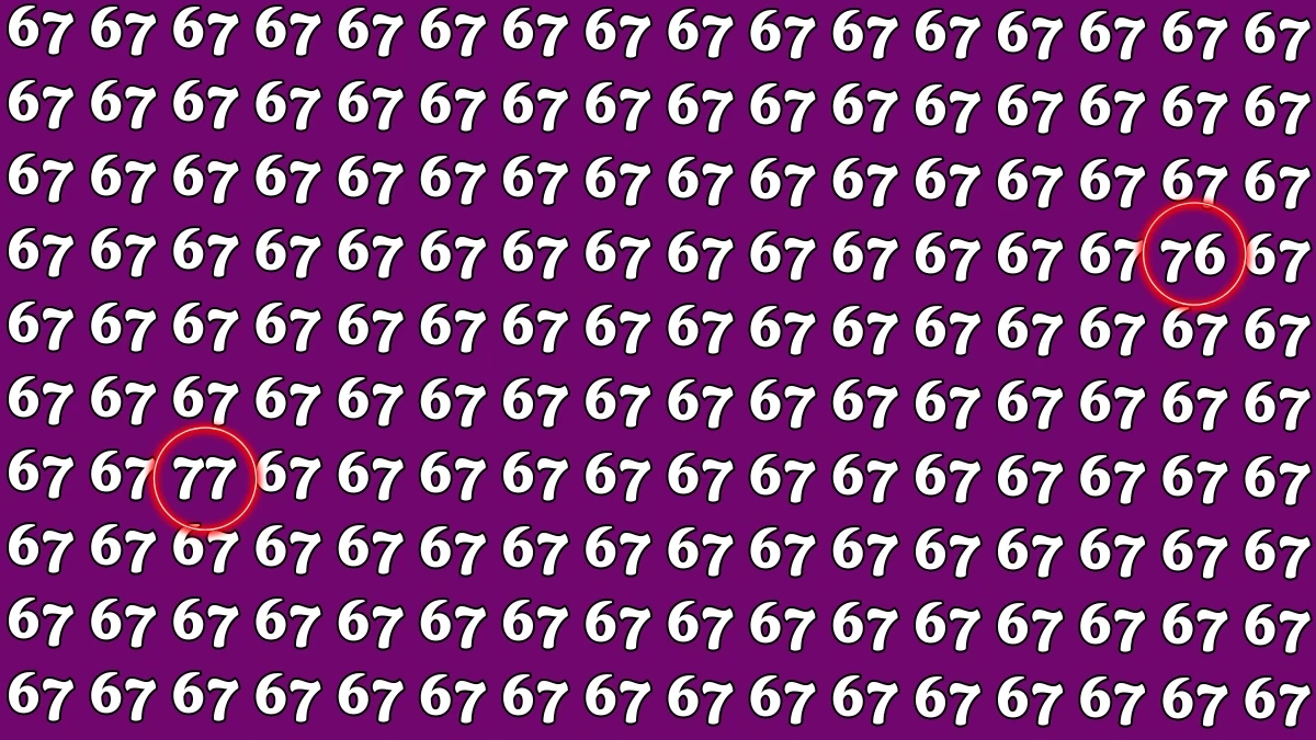Optical Illusion: Within 6 Seconds Spot The Number 76 and 77 among 67