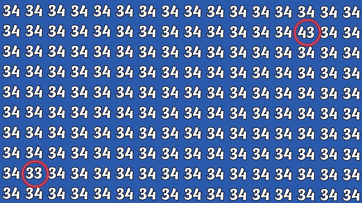 Optical Illusion: Within 7 Seconds Spot The Number 33 and 43 among 34