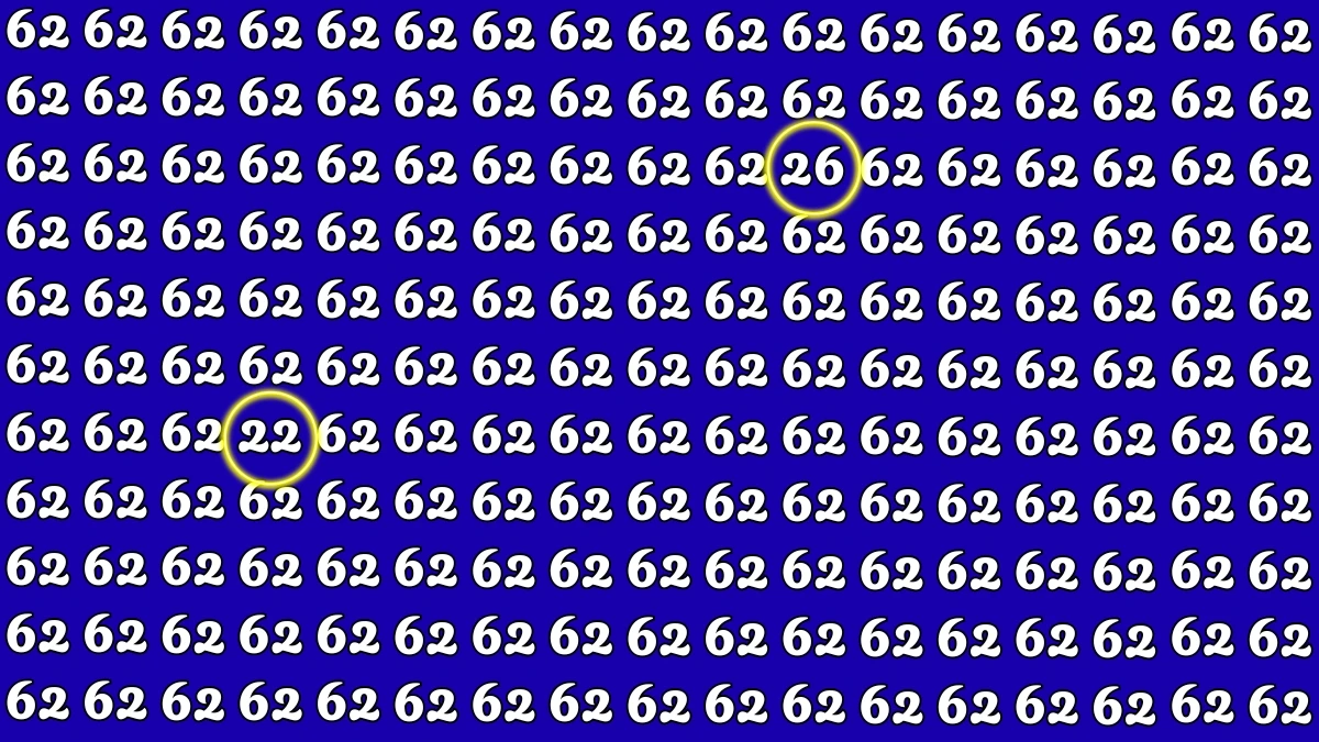 Optical Illusion: Within 5 Seconds Spot The Number 26 and 22 among 62