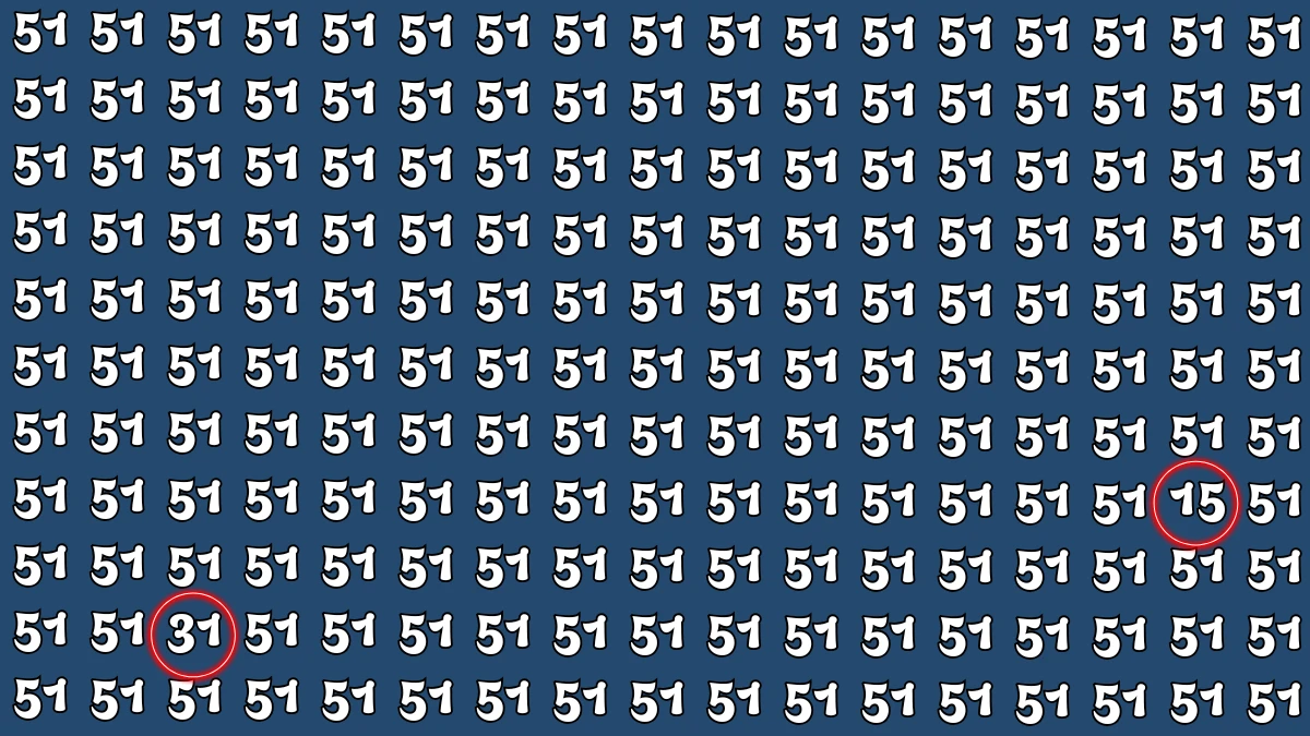 Optical Illusion: Within 5 Seconds Spot The Number 15 and 31 among 51