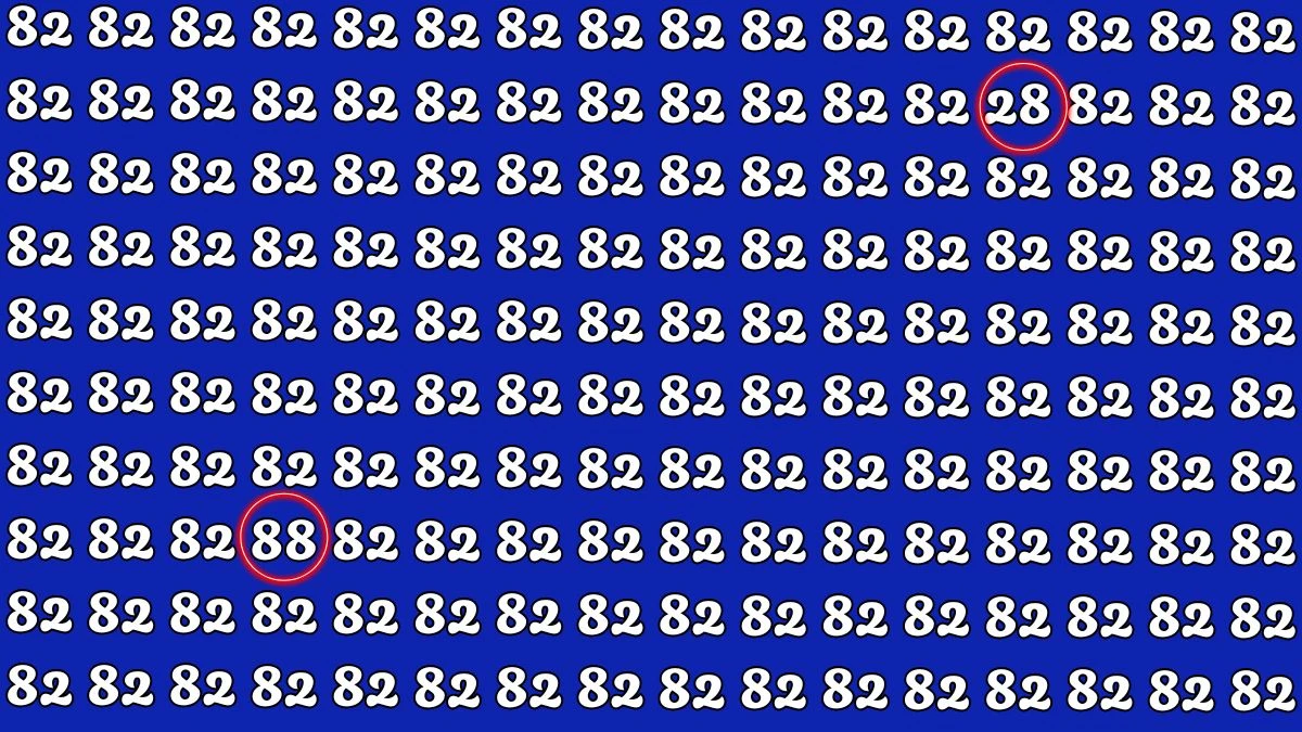 Optical Illusion: Within 5 Seconds Spot The Number 28 and 88 among 82