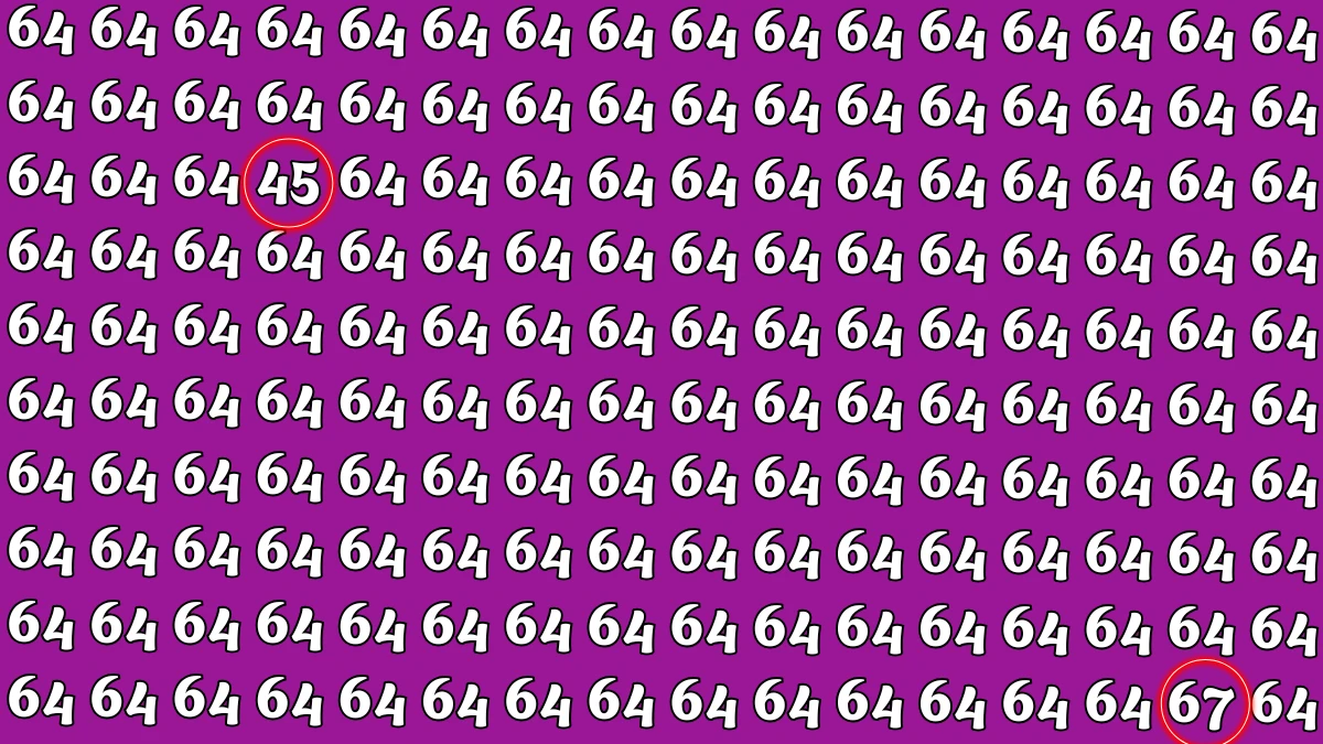Optical Illusion: Within 6 Seconds Spot The Number 45 and 67 among 64