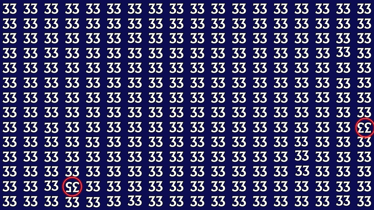 Optical Illusion: Within 8 Seconds Spot The Inverted 33 and 35 among 33s