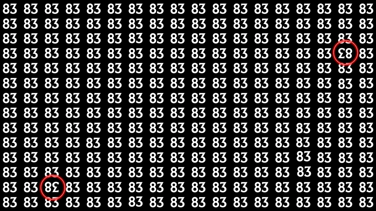 Optical Illusion: Within 8 Seconds Spot The Inverted 38 and 83 among 83s
