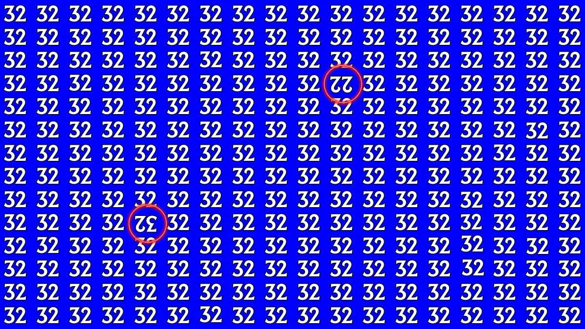 Optical Illusion: Within 9 Seconds Spot The Inverted 22 and 32 among 32s