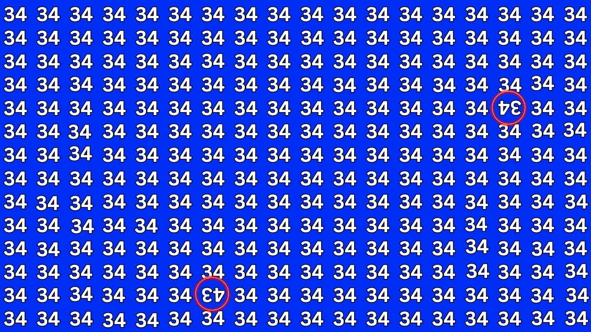 Optical Illusion: Within 9 Seconds Spot The Inverted 43 and 34 among 34s