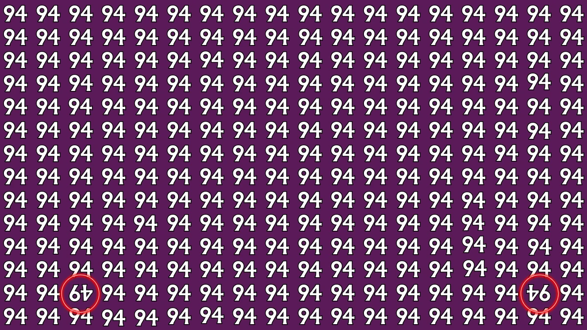 Optical Illusion: Within 9 Seconds Spot The Inverted 94 and 49 among 94s