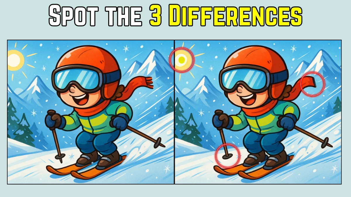 Spot the Difference: Within 9 Seconds Spot The 3 Differences in this Boy Skiing Image