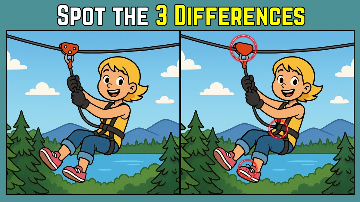 Spot the Difference: Within 8 Seconds Spot The 3 Differences in this Girl Ziplining Image