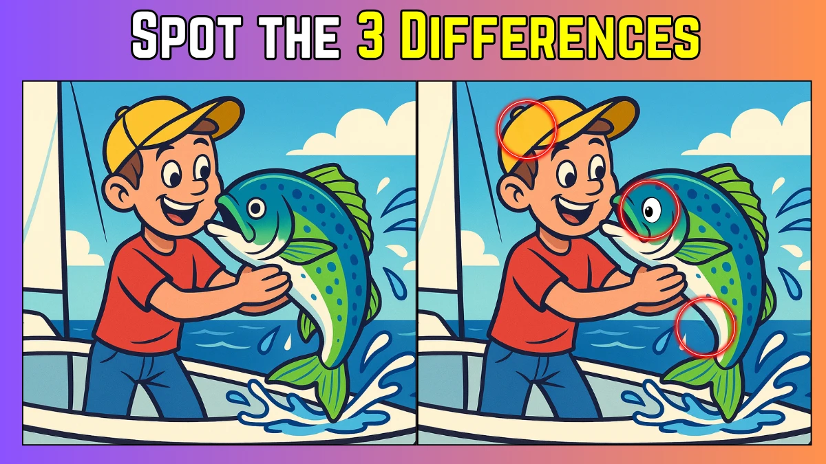 Spot the Difference: Within 9 Seconds Spot The 3 Differences in this Man Catching Fish Image