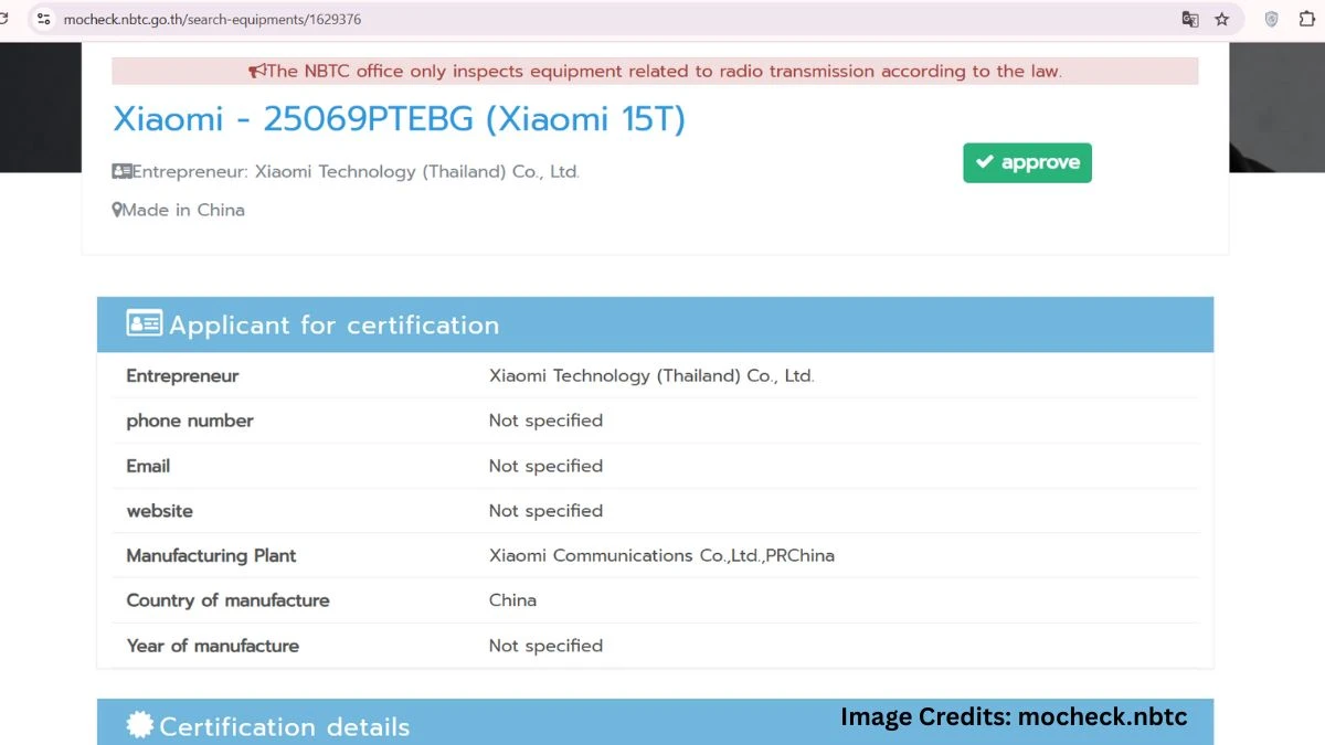 Xiaomi 15T Certification Hints at Global Launch with 67W Charging