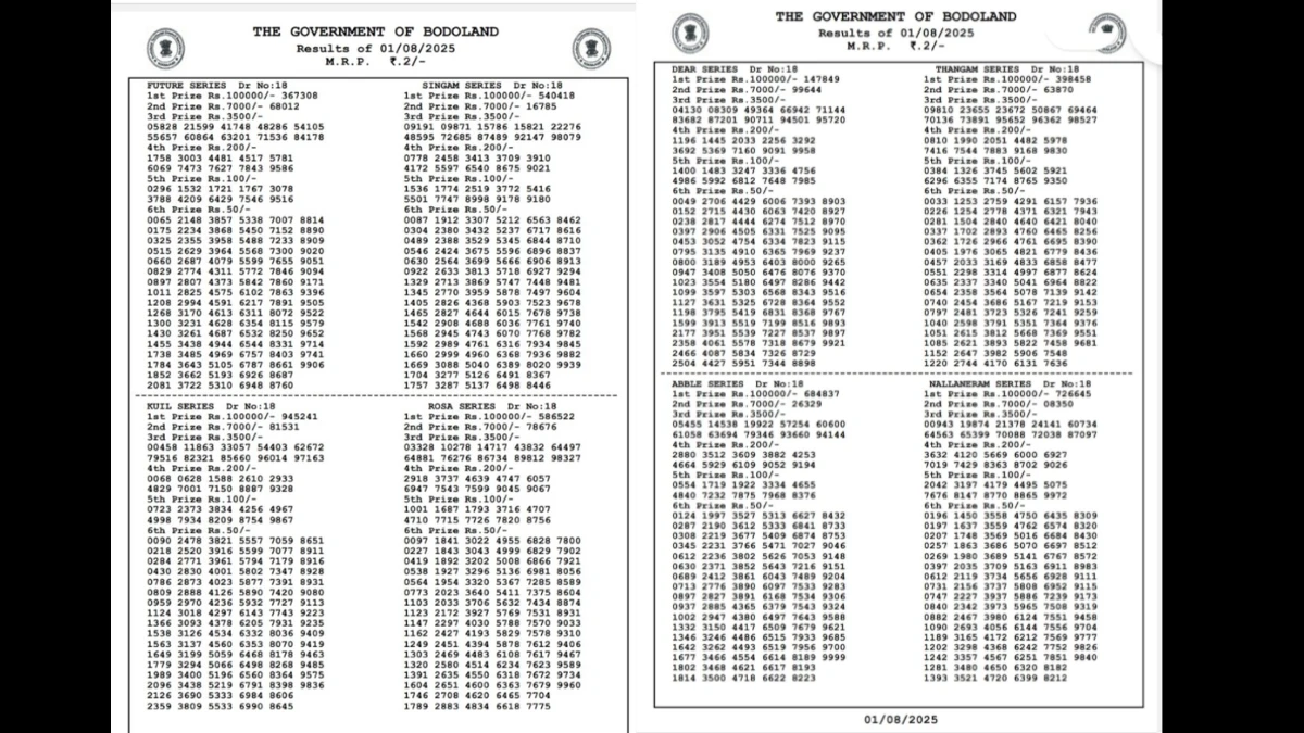 Bodoland Lottery 3 PM Result Today 01.08.25 Out: Check Winning Numbers Here