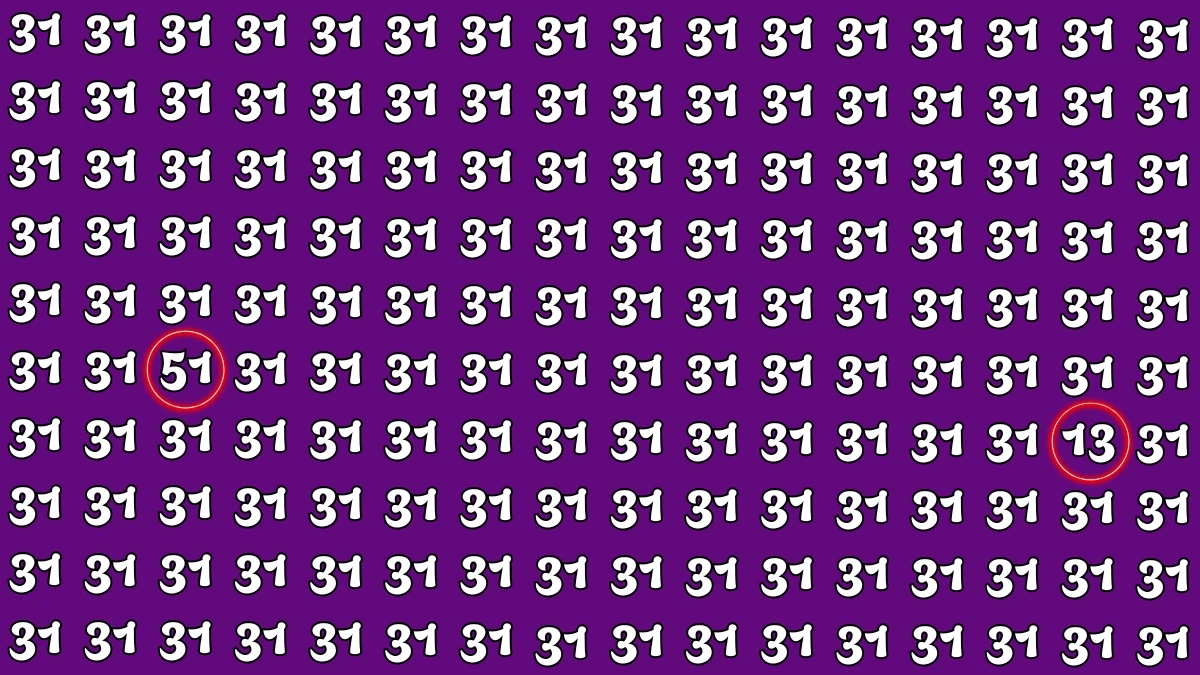 Optical Illusion: Within 6 Seconds Spot The Number 13 and 51 among 31s