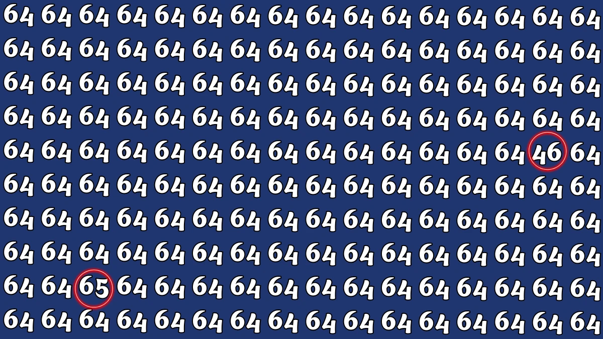 Optical Illusion: Within 6 Seconds Spot The Number 65 and 46 among 64