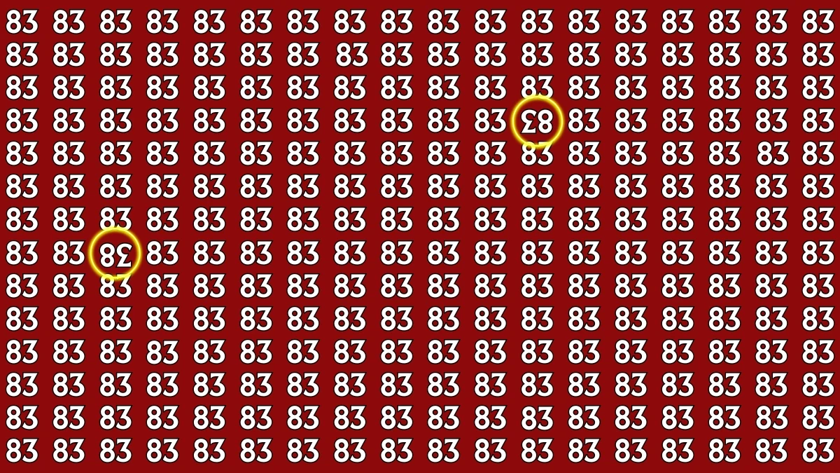 Optical Illusion: Within 8 Seconds Spot The Inverted 38 and 83 among 83s