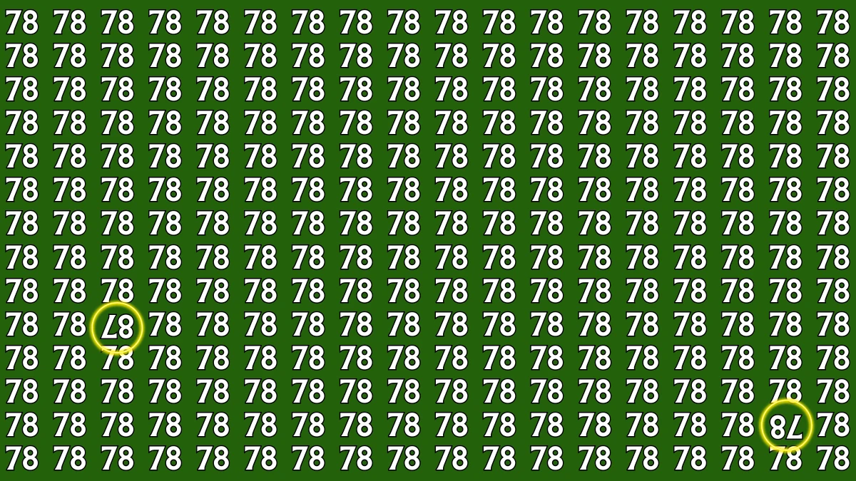 Optical Illusion: Within 8 Seconds Spot The Inverted 78 and 87 among 78s