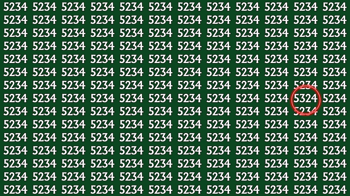 Optical Illusion: Within 9 Seconds Spot The Number 5324 among 5234