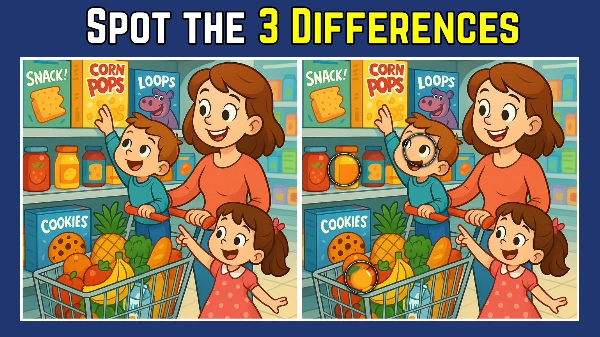Picture Puzzle IQ Test: Within 8 Seconds Spot The 3 Differences in this Grocery Shopping Image