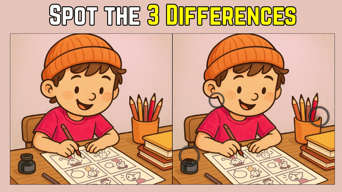 Spot the Difference: Only the sharpest eyes can spot 3 differences in this Boy Drawing Image in 7 Secs