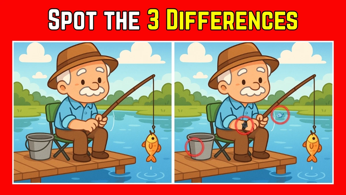 Spot the Difference: Only the sharpest eyes can spot 3 differences in this Old Man Fishing Image in 9 Secs
