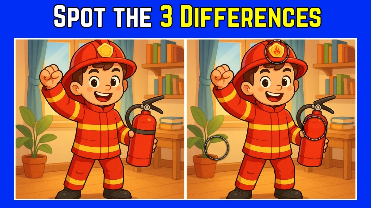 Spot the Difference: Only the sharpest eyes can spot 3 differences in this Young Firefighter Image in 9 Secs