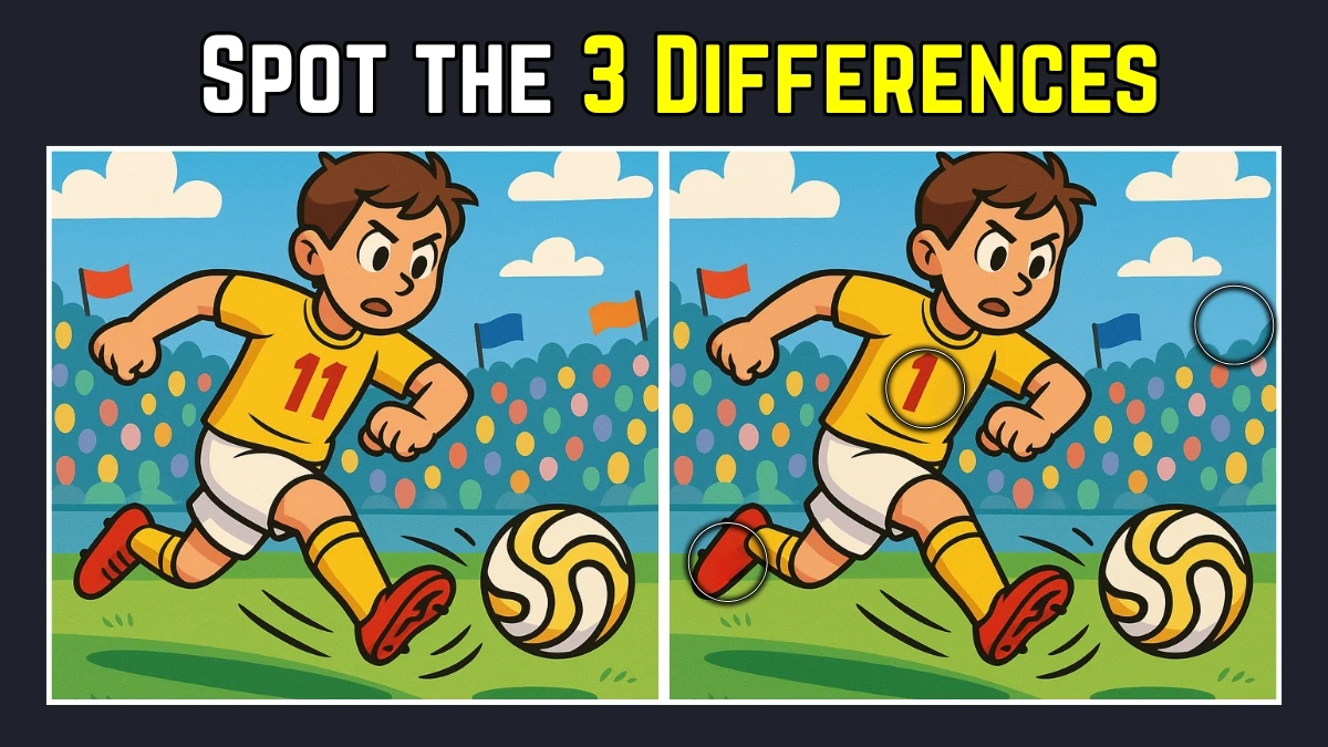 Spot the Difference: Within 8 Seconds Spot The 3 Differences in this Boy Playing Football Image