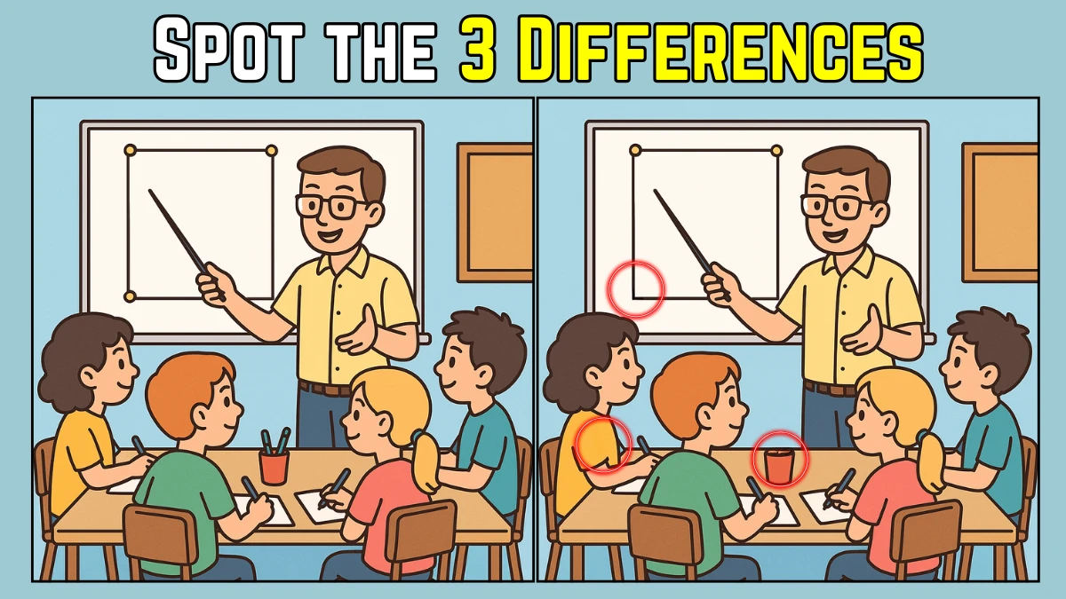 Spot the Difference: Within 9 Seconds Spot The 3 Differences in this Classroom Image
