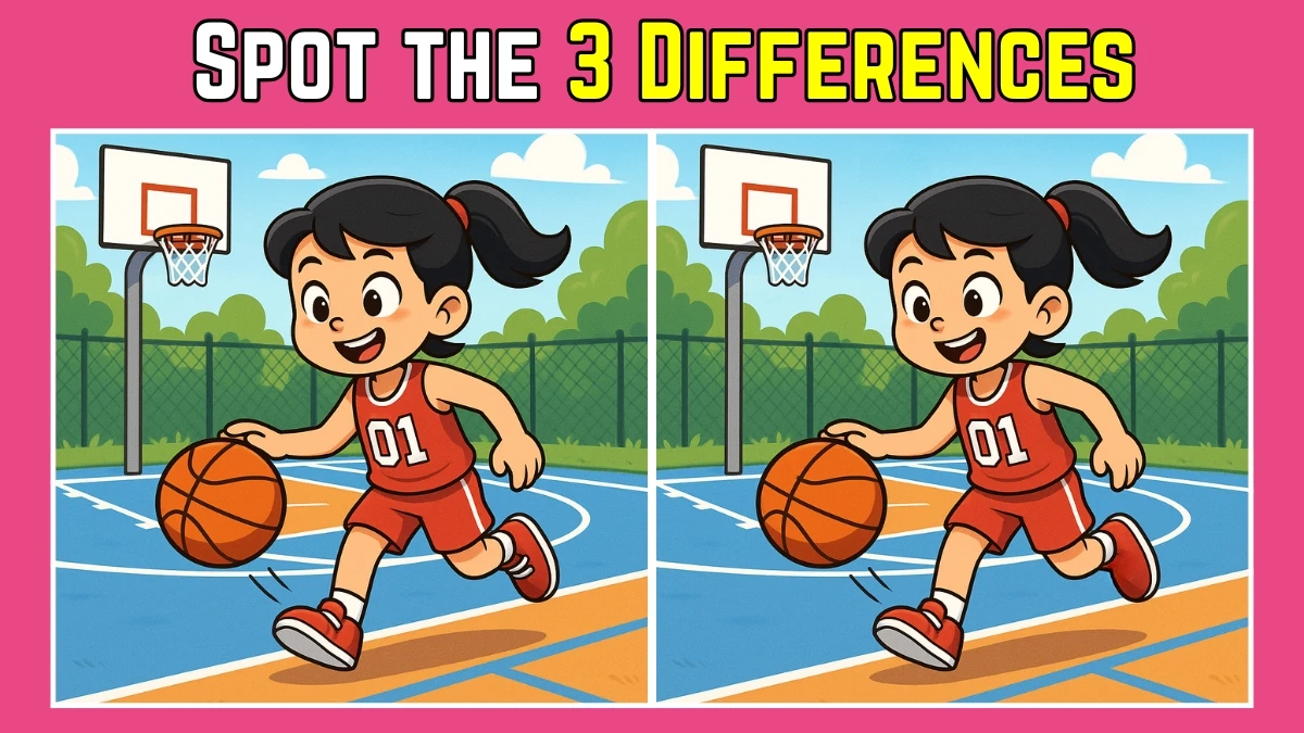Spot the Difference: Within 9 Seconds Spot The 3 Differences in this Girl Playing Basketball Image