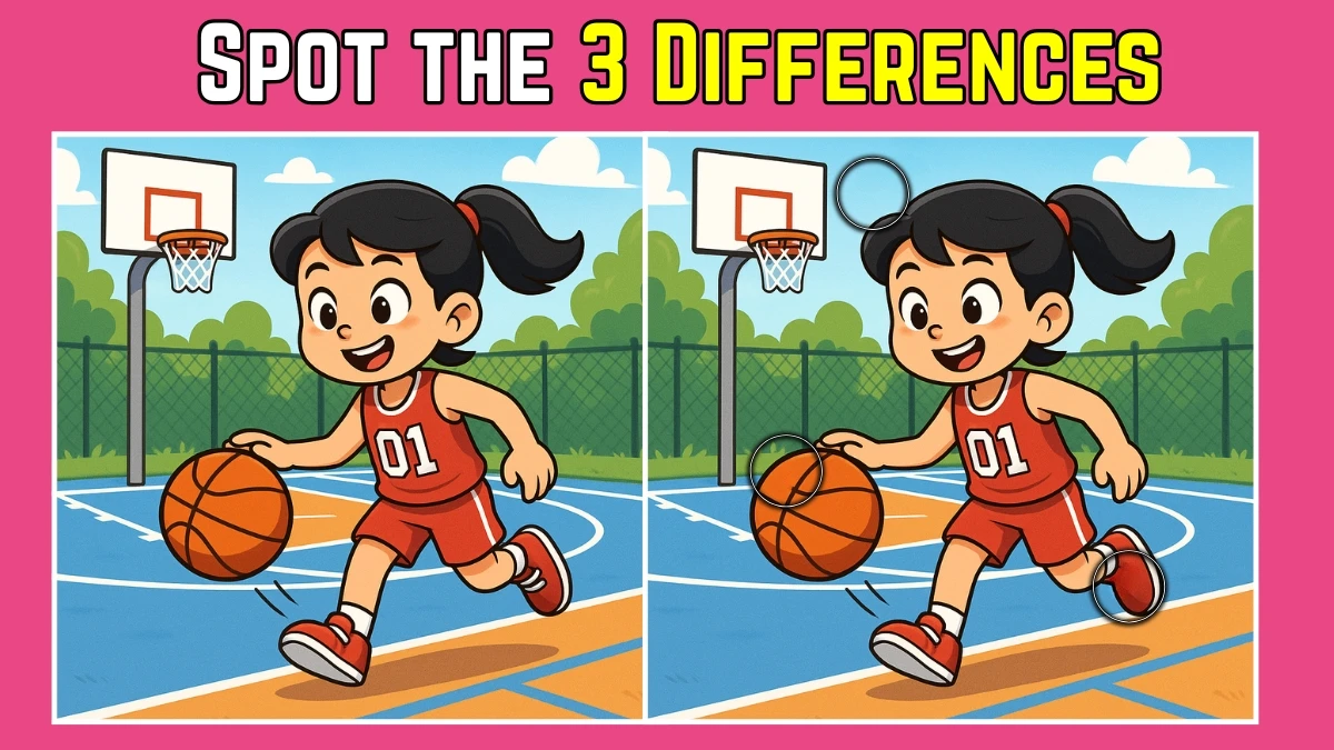 Spot the Difference: Within 9 Seconds Spot The 3 Differences in this Girl Playing Basketball Image