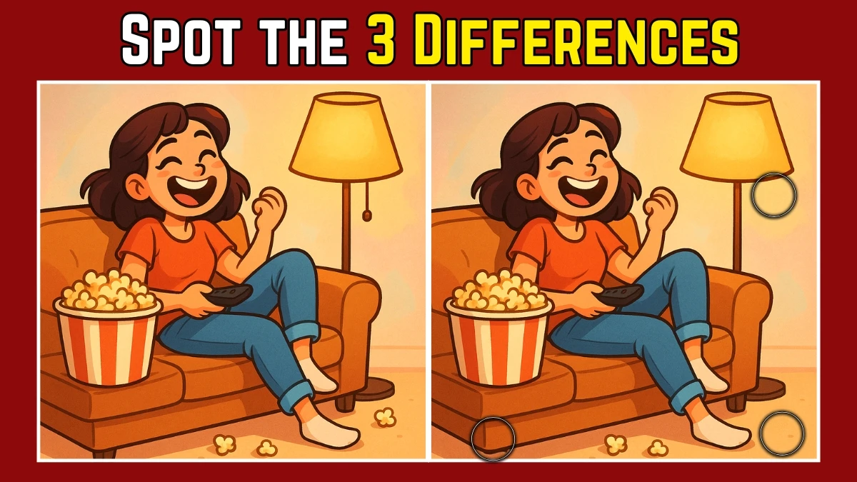 Spot the Difference: Within 9 Seconds Spot The 3 Differences in this Girl Watching TV Image