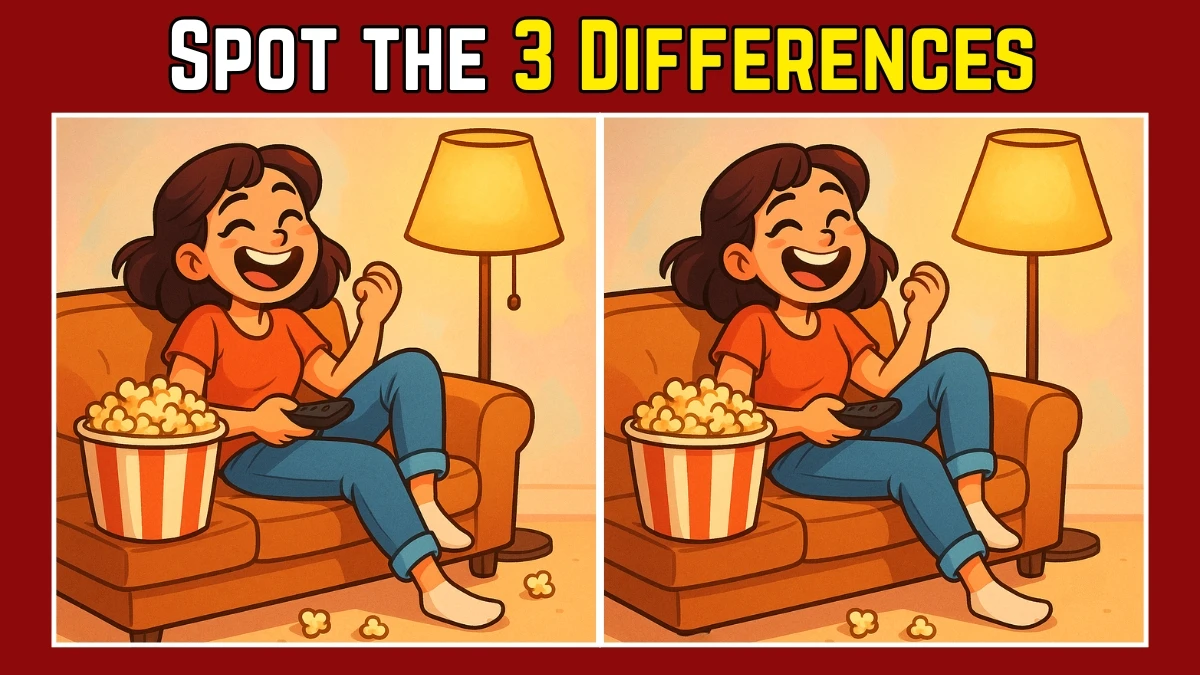 Spot the Difference: Within 9 Seconds Spot The 3 Differences in this Girl Watching TV Image