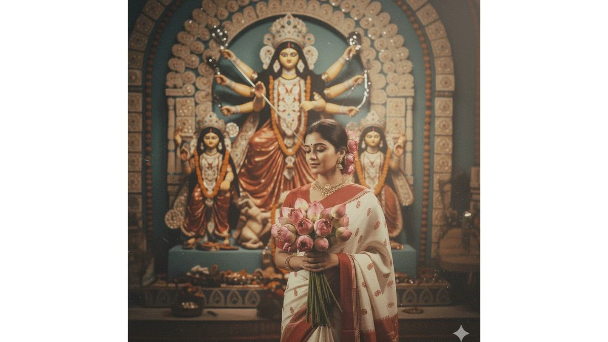 10 Easy Google Gemini AI Prompts Copy Paste to Create a Stunning Durga Puja Saree Look