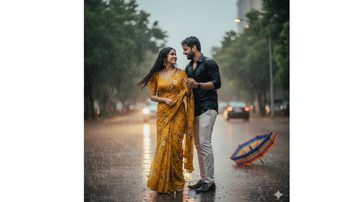 Couple dancing in the rain