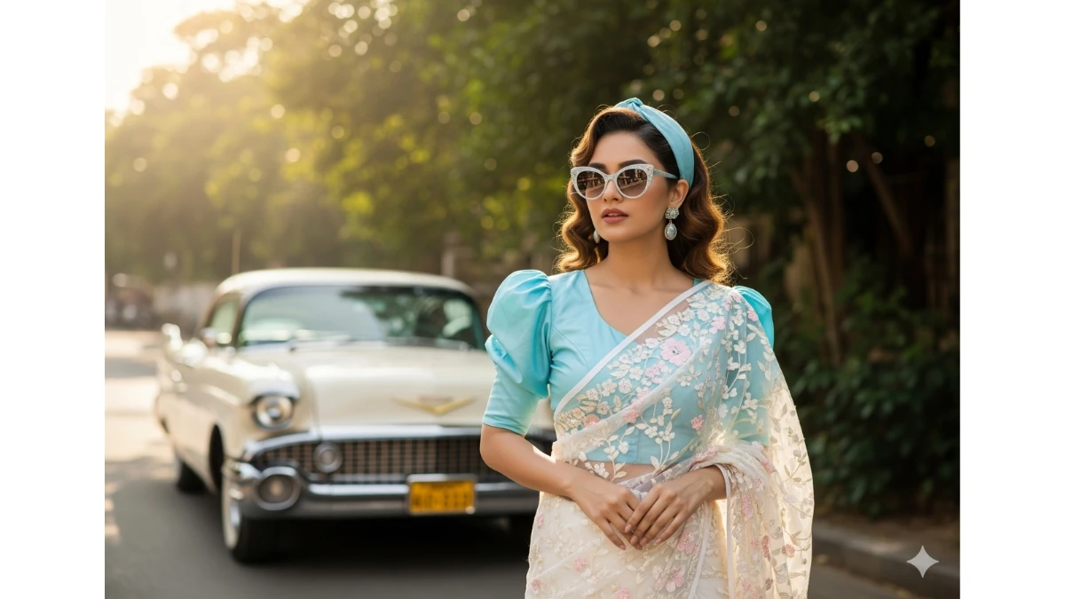 10 Free Gemini AI Photo Editing Prompts Copy Paste For Girls: Now Create Bollywood Retro Style and Cinematic Saree Photos