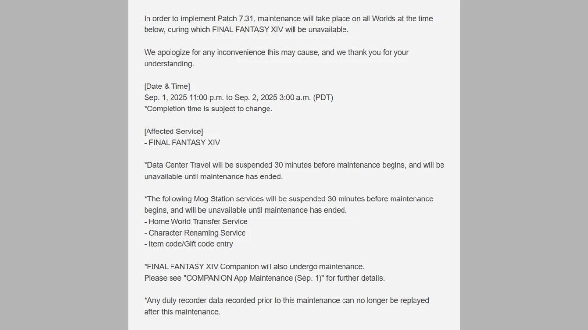 FFXIV Maintenance: When Will the Maintenance End?