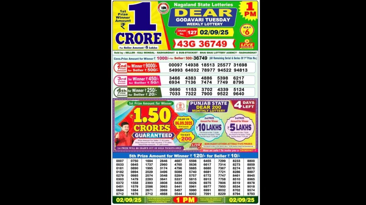 Nagaland Dear Lottery Sambad Result Today 02/09/2025 8 PM OUT: Check all Dear Goose Tuesday Winning Numbers Here