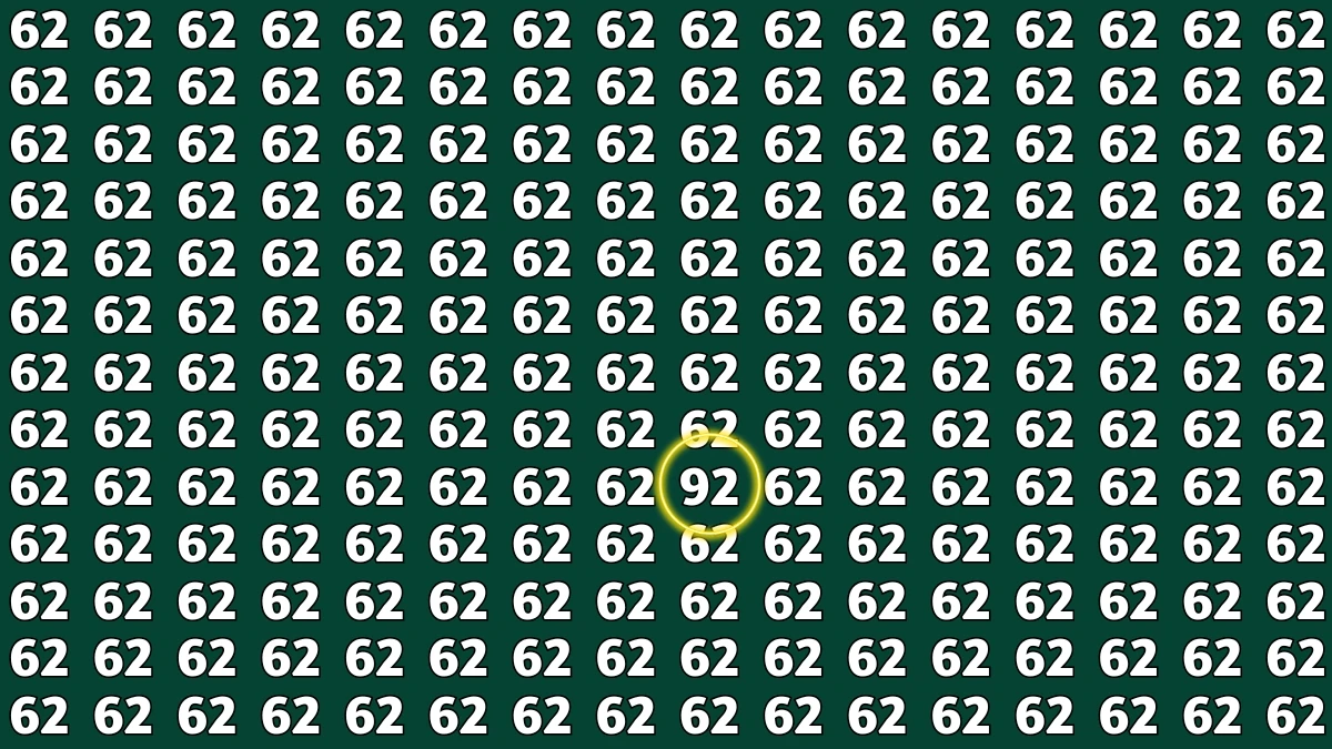 Observation Find It Out: Within 7 Seconds Spot The Number 92 among 62s