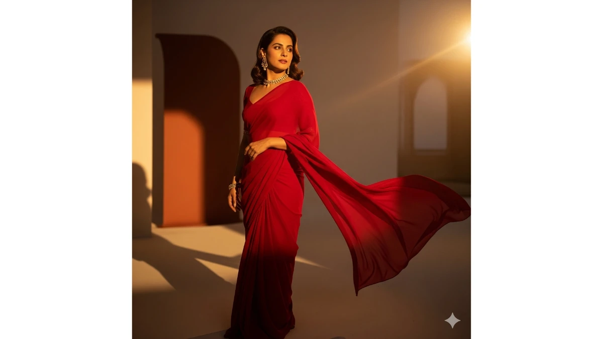 Gemini AI Photo Editor Red Saree Prompts Copy Paste for Girls Turn Your Selfie Into A Bollywood-Style
