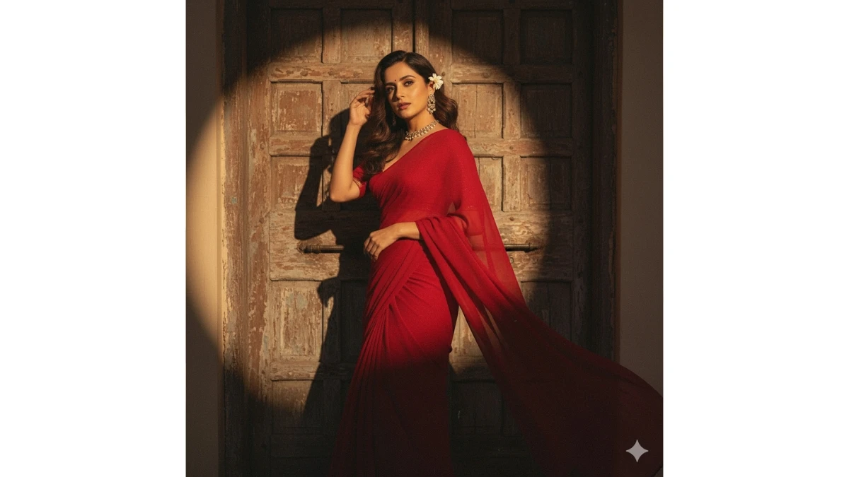 Gemini AI Photo Editor Red Saree Prompts Copy Paste for Girls Turn Your Selfie Into A Bollywood-Style