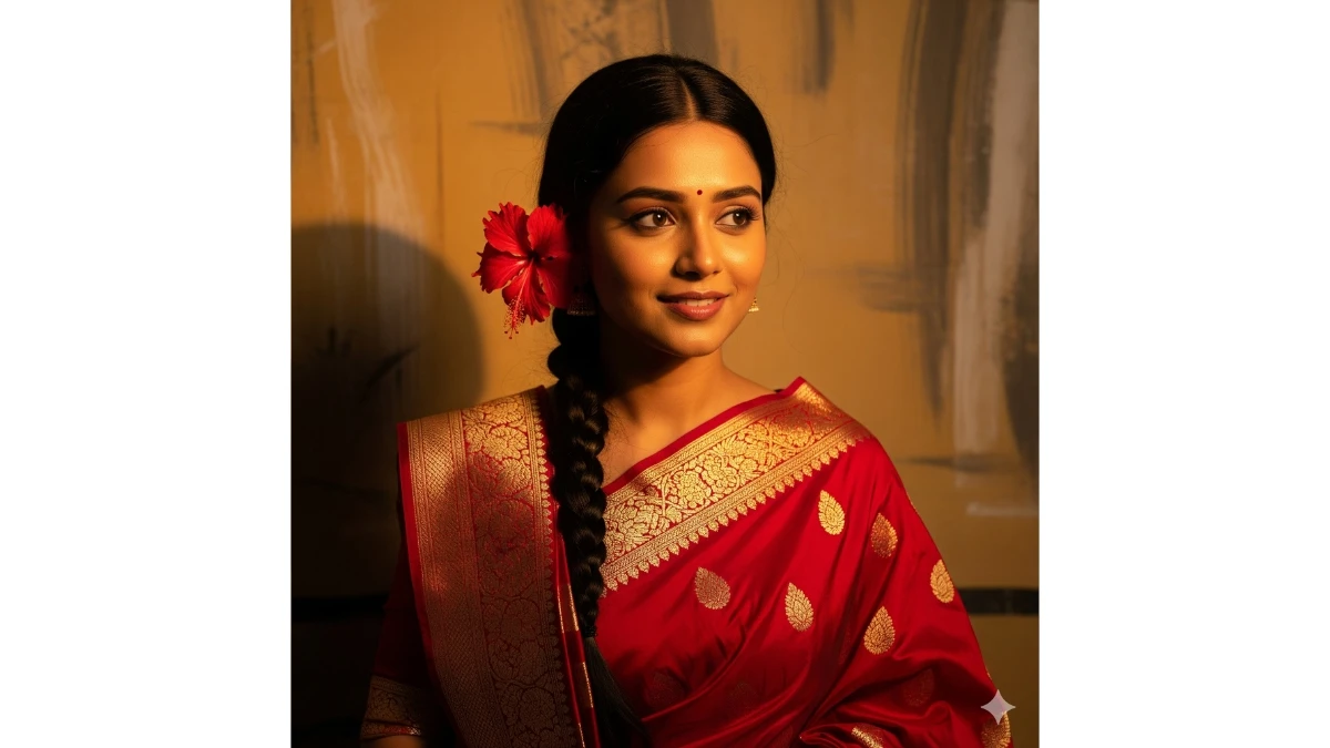 Gemini AI Photo Editor Red Saree Prompts Copy Paste for Girls Turn Your Selfie Into A Bollywood-Style