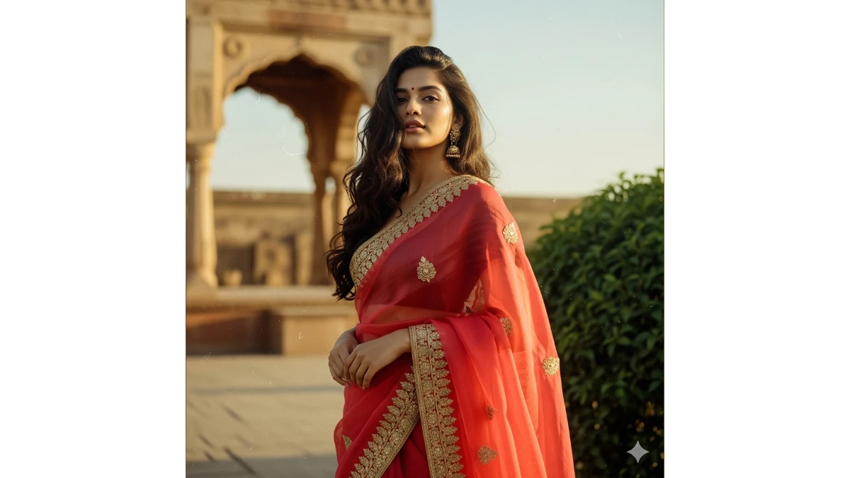 Gemini AI Photo Editor Red Saree Prompts Copy Paste for Girls Turn Your Selfie Into A Bollywood-Style