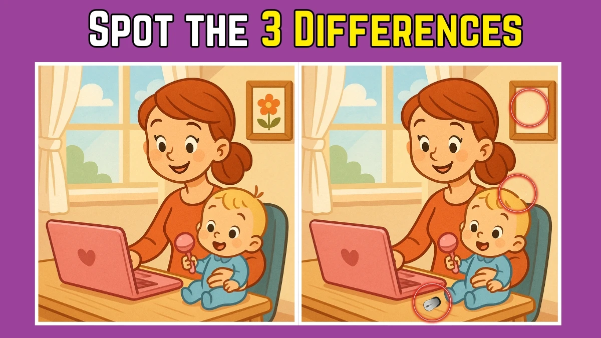 Spot the Difference: Within 7 Seconds Spot The 3 Differences in this Child and Mom Image
