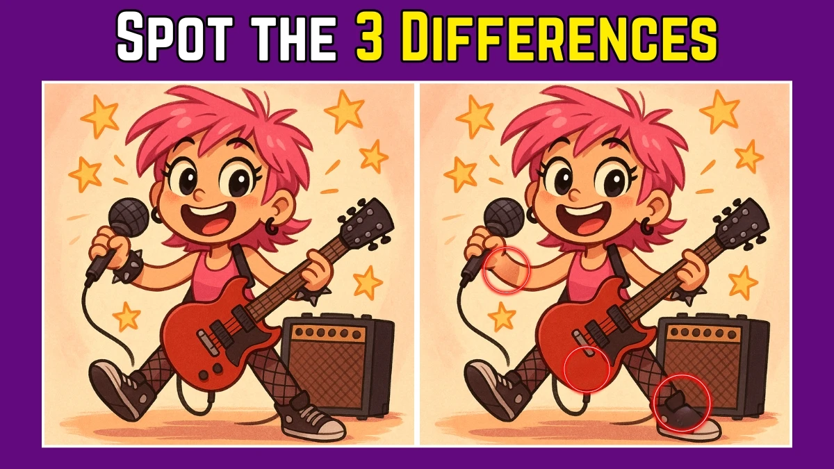 Spot the Difference: Within 7 Seconds Spot The 3 Differences in this Girl Singing Image